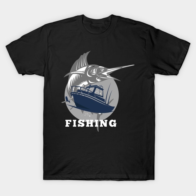 marlin fishing and boat white T-Shirt by lmdesignco